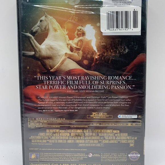 Water For Elephants DVD Reese Witherspoon Robert Pattinson Christoph Waltz New - Picture 2 of 2